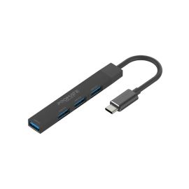 Promate LiteHub-4 4-in-1 Multi-Port USB-C Data Hub, Black, USB-C to 4x USB-A Adapter, 5Gbps & 480Mbps Transfer Speeds, Ultra-Slim Aluminum Design