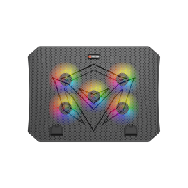 لوحة تبريد الألعاب Meetion CP3030، 370x265x32 مم، ارتفاع قابل للتعديل بأربعة مستويات، منفذي USB مزدوجين، تبريد سريع بخمس مراوح، إضاءة خلفية RGB، لأجهزة الكمبيوتر المحمولة مقاس 9 إلى 15.6 بوصة