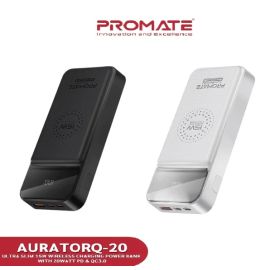 Promate Ultra Slim 15W Wireless Charging Power Bank with 20Watt PD & QC3.0