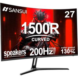 SANSUI Curved Gaming Monitor 27 inch FHD Fast VA Display 1920 x 1080 200Hz Refresh Rate 1ms (MPRT) Response Time FreeSync Technology, 1500R Curvature, Black