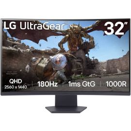 إل جي32 GS60QC-B Ultra Gear شاشة ألعاب منحنية عالية الدقة مقاس 32 بوصة بدقة 2560 × 1440 ومعدل تحديث 180 هرتز ووقت استجابة 1 مللي ثانية وتقنية HDR10 1000R وتقنية AMD FreeSync