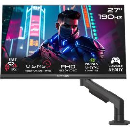 شاشة ألعاب GAMEON Midnight Pro X Series مقاس 27 بوصة FHD IPS بدقة 1920 × 1080 ومعدل تحديث 190 هرتز ووقت استجابة 0.5 مللي ثانية وتقنية NVIDIA G-Sync وAMD FreeSync، لون أسود