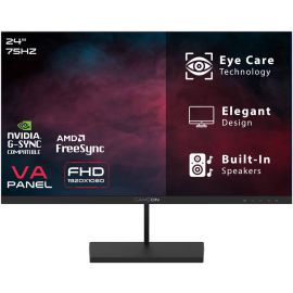 شاشة ألعاب GAMEON Basic Series مقاس 23.8 بوصة FHD VA GB24F75 بدقة 1920 × 1080 ومعدل تحديث 75 هرتز ووقت استجابة 5 مللي ثانية ومنفذ HDMI 1.4 ومكبرات صوت مدمجة باللون الأسود