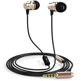 Lenovo P190 Wired In-Ear Earphones with Microphone, 10mm Titanium Drivers, All-Metal Housing, Noise Isolation, 3.5mm Jack, Black/Gold