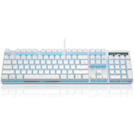 MAGEGEE MK-STORM Wired Mechanical Gaming Keyboard, Blue Clicky Switch, Blue LED Backlight, Full White Design, Compact Layout, English/Arabic Legends