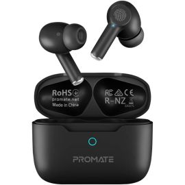 Promate True Wireless Earbuds In-Ear Active Noise Cancelling 25H Playback Time Bluetooth v5.3 Earphones with Mic