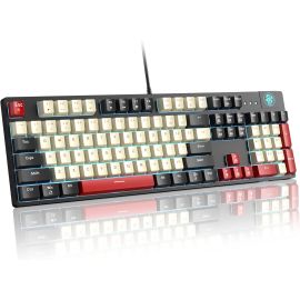 MAGEGEE MK-ARMOR Wired Mechanical Gaming Keyboard, Red Linear Switch, Blue LED Backlight, Black/White Dual-Tone, English/Arabic Layout