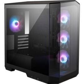 علبة ألعاب MSI MAG PANO M100R PZ Micro ATX تدعم التوصيل الخلفي ولوحة أم 270° Pano Temp Glass Panel و4 مراوح aRGB ومحرك أقراص AIO مقاس 2.5 بوصة/3.5 بوصة حتى 360 مم