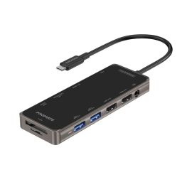 Promate USB-C Hub, 11-in-1 Type-C Multi-Port Adapter with 100W USB-C Power Delivery, 4K HDMI, 1080 VGA Port, RJ45 Port, AUX, TF/SD Card Slot and 4 USB Ports for MacBook Pro, MacBook Air, XPS, PrimeHub-Pro