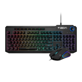 GAMDIAS ARES P2 Lite 2-IN-1 Combo Wired Keyboard & Mouse, RGB Membrane Keyboard, 19-Key Rollover, Volume Dial, 3600 DPI Ergonomic Gaming Mouse, Plug & Play, Black