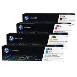 مجموعة كاملة من خراطيش الحبر HP 130A أصلية لطابعة ليزر (أسود، سماوي، أصفر، أرجواني)