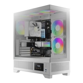 GAMDIAS Atlas M1 White Mid Tower PC Case with Tempered Glass Side Panel, ARGB Lighting, Easy Cable Routing, and Multi-Fan Liquid Cooling Compatibility