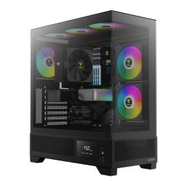 GAMDIAS Atlas M1 Black Mid Tower PC Case with Tempered Glass Side Panel, Pre-Installed ARGB Fans, Cable Management System, and Liquid Cooling Support