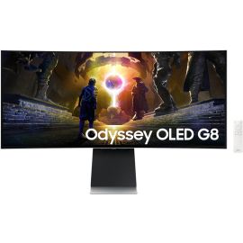 SAMSUNG Odyssey G8 Smart Gaming Monitor 34 inch G855D UWQHD OLED Display 3440 x 1440 175Hz Refresh Rate 0.03ms (GtG) Response Time AMD FreeSync Premium Pro & G-Sync Technology, Silver