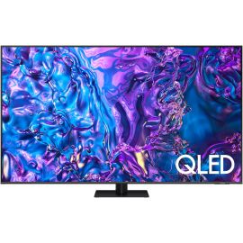 سامسونج تلفزيون ذكي QLED مقاس 75 بوصة 4K موديل Q70D بنظام تشغيل تايزن، مع ترقية ذكية بدقة 4K بالذكاء الاصطناعي، تقنية Quantum Dot، تصميم AirSlim، مزود بسماعة صوتية بقناة مزدوجة 2.0 بقوة 30 واط، اللون الرمادي.