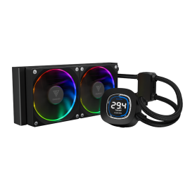 GAMDIAS CHIONE M4-240 Black AIO Liquid Cooler – 240mm Dual 120mm ARGB Fans, 2.1" LCD Display Block, PWM Pump up to 5400 RPM, Universal Socket Support