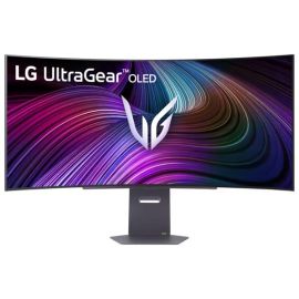 شاشة ألعاب منحنية LG UltraGear 45GX90SA-B، مقاس 45 بوصة، OLED WQHD، بدقة 3440x1440، وتردد 240 هرتز، وانحناء 800R، ووقت استجابة 0.03 مللي ثانية، وتقنية NVIDIA G-SYNC وAMD FreeSync Premium، وHDR10، وDisplayHDR True Black 400، ونظام التشغيل webOS 24، وميزات 