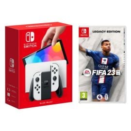 وحدة تحكم Nintendo Switch OLED باللونين الأبيض والأسود Joy Con + Fifa 2023