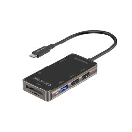 Promate PrimeHub-Lite 7-in-1 USB-C Hub with 4K HDMI, 3 USB 3.0 Ports, USB-C Charging, SD/TF Card Readers – Ultra-Compact Multiport Adapter
