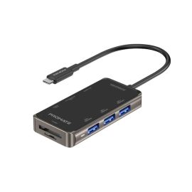Promate PrimeHub-Mini 8-in-1 USB-C Hub, 100W Power Delivery, 4K HDMI, Gigabit Ethernet, SD/TF Card Readers, 3 USB 3.0 Ports, Ultra-Compact Multiport Adapter for MacBook, Windows, and USB-C Devices