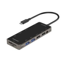 Promate PrimeHub-Pro 11-in-1 USB-C Hub with 100W Power Delivery, 4K HDMI, 1080p VGA, 1000Mbps Ethernet, SD/TF Card Reader, 3.5mm AUX, 4 USB Ports 