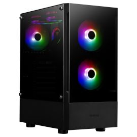 GAMDIAS TALOS E3 Black Mid Tower Gaming Case – Tempered Glass, ARGB Fans, High Airflow, ATX/Micro ATX/Mini ITX Support, Dual-Chamber Interior, Liquid Cooling Ready