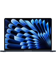 حاسوب Apple MacBook Air بشاشة Retina مقاس 15 بوصة، شريحة Apple M4 بمعالج 10 نوى ووحدة رسومات 10 نوى، ذاكرة رام 16 جيجابايت، تخزين SSD بسعة 512 جيجابايت، لوحة مفاتيح باللغة الإنجليزية، اللون Midnight (منتصف الليل)