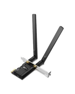 محول TP-Link AX1800 PCIe Wi-Fi 6 مزوّد بتقنية Bluetooth 5.2 – هوائيات مزدوجة عالية الكسب، دعامة منخفضة الارتفاع، مزدوج النطاق، يدعم تقنية MU-MIMO، زمن استجابة منخفض للألعاب، أمان متقدم عبر WPA3، متوافق مع نظامي Windows 10 و11.