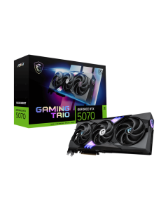 بطاقة رسومات MSI GeForce RTX 5070 GAMING TRIO OC سعة 12 جيجابايت، بنية NVIDIA Blackwell، ذاكرة GDDR7 سعة 12 جيجابايت، DLSS 4، تتبع الأشعة، PCIe 5.0، نظام تبريد TRI FROZR 4