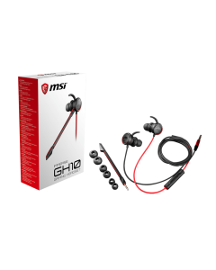 سماعة ألعاب MSI Immerse GH10 داخل الأذن، محركات نيوديميوم 13.5 مم، ميكروفون قابل للفصل، مقبس 3.5 مم، جهاز تحكم عن بعد مدمج، كابل مقاوم للتشابك، تتضمن 3 أحجام لرؤوس الأذن، أسود/أحمر