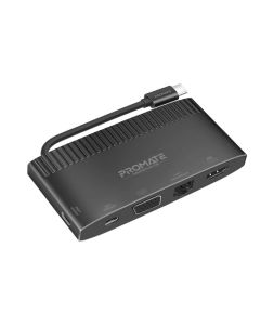موزع وسائط Promate MediaHub‑C6 USB‑C - 6 في 1 HDMI 4K@30Hz، VGA 1080p، Gigabit Ethernet، USB‑A وUSB‑C 5Gbps، توصيل طاقة 100 واط