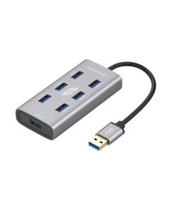 موزع USB من سبائك الألومنيوم Promate EZHub-7 - 7 منافذ USB 3.0، محول USB-C، معدل نقل بيانات 5 جيجابت في الثانية، شحن وبيانات