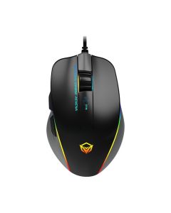 ماوس ألعاب Meetion GM230، مستشعر بصري 6000 نقطة في البوصة، إضاءة خلفية RGB ديناميكية، 8 أزرار قابلة للبرمجة، USB سلكي مريح، توصيل وتشغيل - أسود
