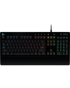 لوحة مفاتيح الألعاب Logitech G213 Prodigy RGB Mech-Dome - تصميم مقاوم للانسكاب، وتقنية LIGHTSYNC كاملة الحجم بخمس مناطق، وزمن استجابة 1 مللي ثانية، ومفاتيح لمسية هادئة، ومسند راحة يد قابل للتعديل، وكابل USB بطول 1.8 متر