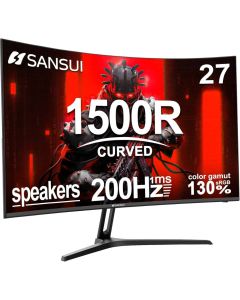 SANSUI Curved Gaming Monitor 27 inch FHD Fast VA Display 1920 x 1080 200Hz Refresh Rate 1ms (MPRT) Response Time FreeSync Technology, 1500R Curvature, Black