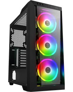 علبة ألعاب GAMDIAS TALOS M1 Lite متوسطة الحجم - زجاج مقسّى على شكل شبه منحرف، مع مراوح RGB ثلاثية الحلقة، وجزء أمامي شبكي، متوافقة مع لوحات الأم من نوع ATX و Micro-ATX و Mini-ITX