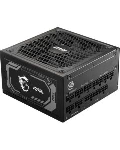 مزود طاقة MSI MAG A1000GL PCIE5 1000W 80 PLUS Gold Modular مزود بمروحة ذات محمل ديناميكي سائل مقاس 135 مم ومتوافق مع معيار ATX 3.1 - أسود
