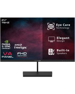 شاشة ألعاب GAMEON Basic Series مقاس 23.8 بوصة FHD VA GB24F75 بدقة 1920 × 1080 ومعدل تحديث 75 هرتز ووقت استجابة 5 مللي ثانية ومنفذ HDMI 1.4 ومكبرات صوت مدمجة باللون الأسود
