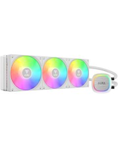 مبرد معالج سائل GAMDIAS AURA GL360 V2 أبيض، 360 مم، بتقنية ARGB - 3 مراوح هيدروليكية PWM بحجم 120 مم، محرك ذو 12 فتحة، تصميم أنيق مع إخفاء الكابلات، متوافق مع جميع أنواع مقابس المعالجات