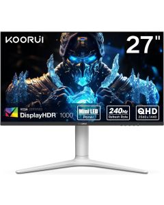 KOORUI Gaming Monitor 27 inch GN10 WQHD 2560 x 1440 Refresh Rate 240Hz response time 1 ms  Mini-LED Display HDR 1000, Tilt Pivot Swivel Height Adjustable DP HDMI White Grey
