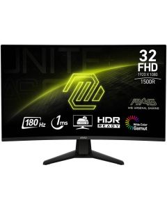 إم إس آي شاشة ألعاب MAG 32C6 FHD VA مقاس 32 بوصة بدقة 1920 × 1080 ومعدل تحديث 180 هرتز ووقت استجابة 1 مللي ثانية ومنحنى Adaptive-Sync 1500R مضاد للتوهج باللون الأسود