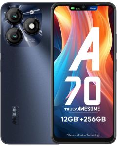 هاتف ذكي itel A70 ثنائي الشريحة بذاكرة وصول عشوائي 3 جيجابايت وذاكرة تخزين 128 جيجابايت وشبكة 4G باللون الأسود الأنيق، إصدار دولي