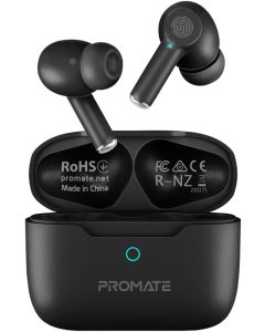 Promate True Wireless Earbuds In-Ear Active Noise Cancelling 25H Playback Time Bluetooth v5.3 Earphones with Mic