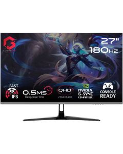 شاشة ألعاب GAMEON Pro Series مقاس 27 بوصة QHD سريعة IPS 2560 × 1440 معدل تحديث 180 هرتز وقت استجابة 0.5 مللي ثانية HDMI2.1 DP1.4 أسود