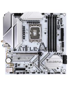 لوحة أم BATTLE-AX B760M-WHITE WIFI V20 ملونة - LGA 1700، DDR5، مجموعة شرائح Intel B760، طاقة 12+1+1 طور، ثلاث منافذ PCIe 4.0 M.2، USB 3.2 Type-C، شبكة LAN 2.5G، WiFi 6 وBluetooth 5.2، مزامنة ARGB، Micro-ATX