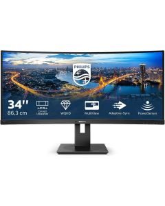 شاشة فيليبس B Line Series المنحنية مقاس 34 بوصة بدقة WQHD VA و3440 × 1440 ومعدل تحديث 100 هرتز وزمن استجابة 4 مللي ثانية وانحناء 1500R بدون وميض، SmartImage Black