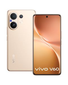 هاتف ذكي Vivo V60 ثنائي الشريحة بذاكرة وصول عشوائي (RAM) سعة 12 جيجابايت وسعة تخزين 512 جيجابايت يدعم تقنية الجيل الخامس، إصدار ذهبي ميمون للشرق الأوسط