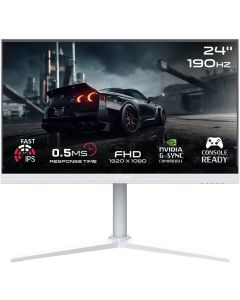 شاشة GAMEON Artic Pro Gaming Monitor Series 24 بوصة FHD Fast IPS 1920 × 1080 معدل تحديث 190 هرتز وقت استجابة 0.5 مللي ثانية وتقنية NVIDIA G-Sync وAMD FreeSync، لون أبيض
