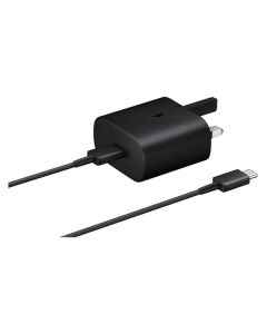 محول سفر USB-C من سامسونج 25 وات شاحن سريع مع كابل شحن من النوع C بطول 1 متر - أسود