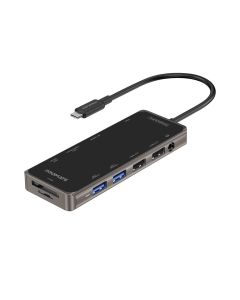 موزع USB-C من Promate، محول متعدد المنافذ من النوع C 11 في 1 مع توصيل طاقة USB-C بقوة 100 وات، ومنفذ HDMI بدقة 4K، ومنفذ VGA بدقة 1080، ومنفذ RJ45، ومنفذ AUX، وفتحة بطاقة TF/SD، و4 منافذ USB لأجهزة MacBook Pro وMacBook Air وXPS وPrimeHub-Pro